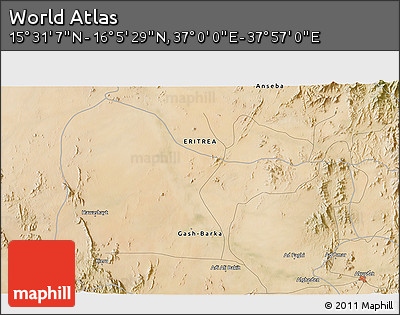 Satellite 3D Map of the Area around 15° 48' 18" N, 37° 28' 30" E