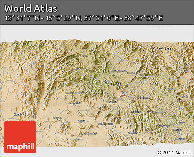 Satellite 3D Map of the Area around 15° 48' 18" N, 38° 19' 30" E