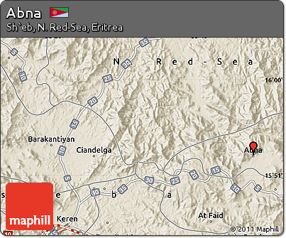 Shaded Relief Map of Abna