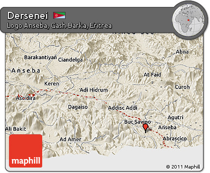 Shaded Relief Panoramic Map of Dersenei
