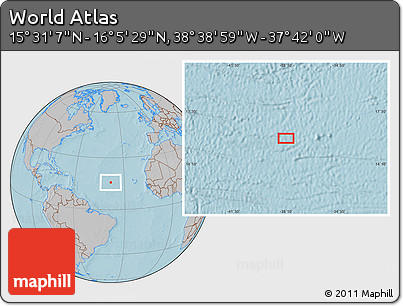 Gray Location Map of the Area around 15° 48' 18" N, 38° 10' 29" W, hill shading