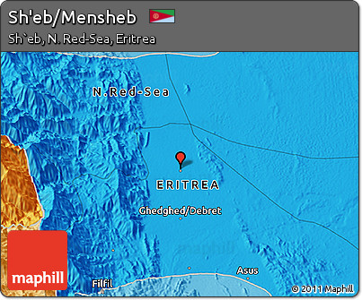 Political 3D Map of Sh'eb/Mensheb