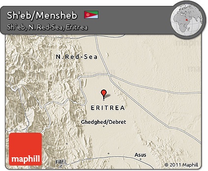 Shaded Relief 3D Map of Sh'eb/Mensheb