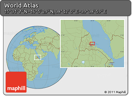 Savanna Style Location Map of the Area around 15° 48' 18" N, 39° 10' 29" E