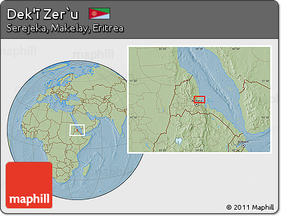 Savanna Style Location Map of Dek'ī Zer`u, hill shading