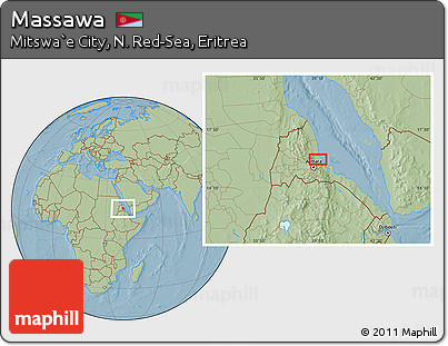 Savanna Style Location Map of Massawa, hill shading