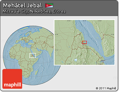 Savanna Style Location Map of Mehātel Jebal, hill shading