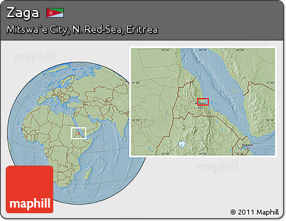 Savanna Style Location Map of Zaga, hill shading