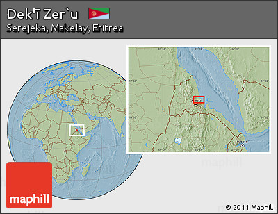 Savanna Style Location Map of Dek'ī Zer`u, hill shading