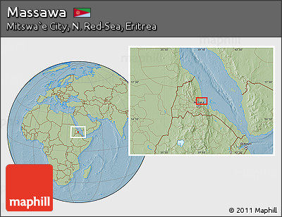 Savanna Style Location Map of Massawa, hill shading