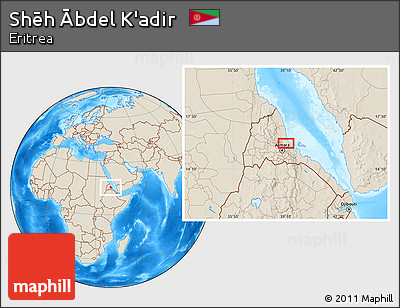 Shaded Relief Location Map of Shēh Ābdel K'adir
