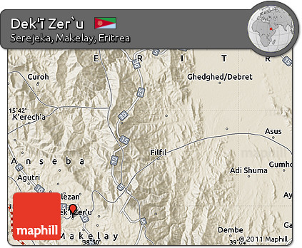 Shaded Relief Map of Dek'ī Zer`u