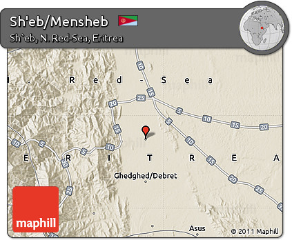 Shaded Relief Map of Sh'eb/Mensheb