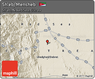 Shaded Relief Map of Sh'eb/Mensheb