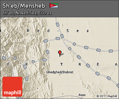 Shaded Relief Map of Sh'eb/Mensheb