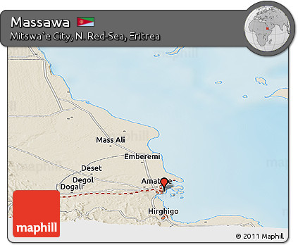 Shaded Relief Panoramic Map of Massawa