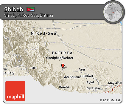 Shaded Relief Panoramic Map of Shibah
