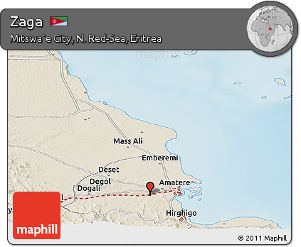 Shaded Relief Panoramic Map of Zaga