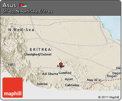 Shaded Relief Panoramic Map of Asus