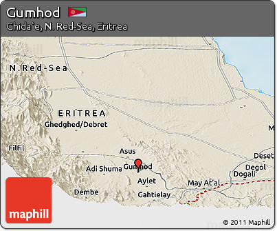 Shaded Relief Panoramic Map of Gumhod