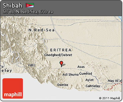 Shaded Relief Panoramic Map of Shibah
