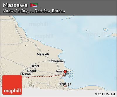 Shaded Relief Panoramic Map of Massawa