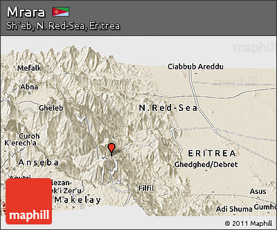 Shaded Relief Panoramic Map of Mrara