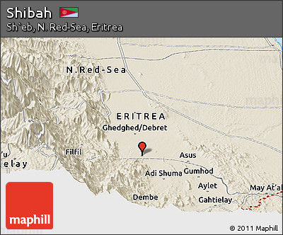 Shaded Relief Panoramic Map of Shibah