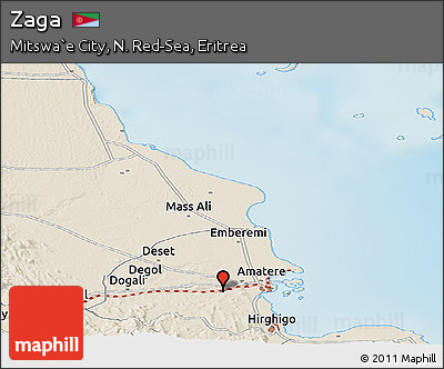 Shaded Relief Panoramic Map of Zaga