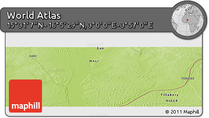 Physical Panoramic Map of the Area around 15° 48' 18" N, 3° 28' 30" E