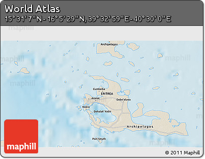 Shaded Relief 3D Map of the Area around 15° 48' 18" N, 40° 1' 29" E