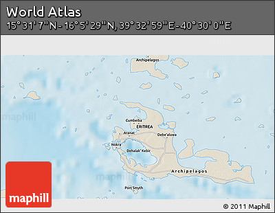 Shaded Relief 3D Map of the Area around 15° 48' 18" N, 40° 1' 29" E