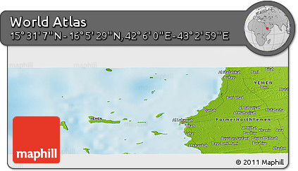 Physical Panoramic Map of the Area around 15° 48' 18" N, 42° 34' 30" E