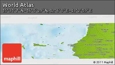 Physical Panoramic Map of the Area around 15° 48' 18" N, 42° 34' 30" E