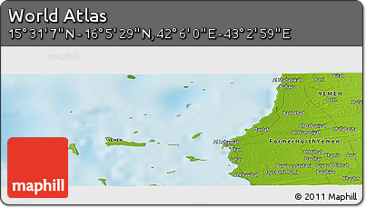 Physical Panoramic Map of the Area around 15° 48' 18" N, 42° 34' 30" E