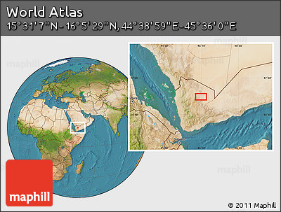 Satellite Location Map of the Area around 15° 48' 18" N, 45° 7' 30" E