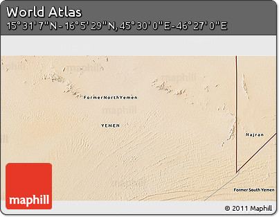 Satellite 3D Map of the Area around 15° 48' 18" N, 45° 58' 30" E
