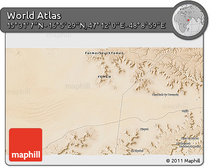 Satellite 3D Map of the Area around 15° 48' 18" N, 47° 40' 29" E