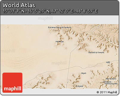 Satellite 3D Map of the Area around 15° 48' 18" N, 47° 40' 29" E
