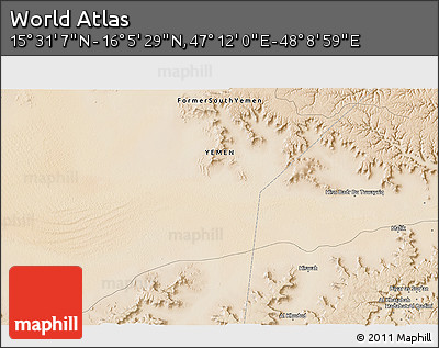 Satellite 3D Map of the Area around 15° 48' 18" N, 47° 40' 29" E