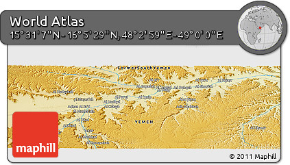 Physical Panoramic Map of the Area around 15° 48' 18" N, 48° 31' 29" E