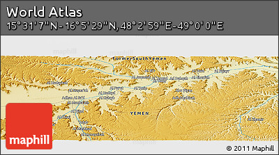 Physical Panoramic Map of the Area around 15° 48' 18" N, 48° 31' 29" E