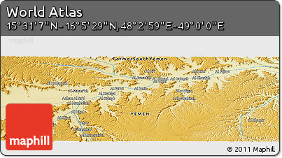 Physical Panoramic Map of the Area around 15° 48' 18" N, 48° 31' 29" E