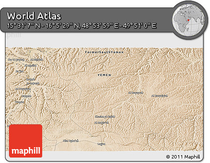 Satellite 3D Map of the Area around 15° 48' 18" N, 49° 22' 30" E
