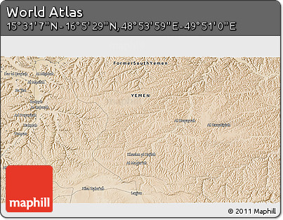 Satellite 3D Map of the Area around 15° 48' 18" N, 49° 22' 30" E