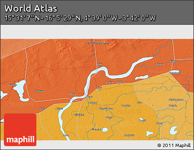Political 3D Map of the Area around 15° 48' 18" N, 4° 10' 30" W