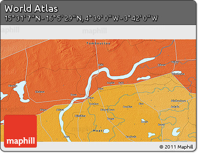 Political 3D Map of the Area around 15° 48' 18" N, 4° 10' 30" W