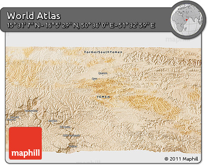 Satellite 3D Map of the Area around 15° 48' 18" N, 51° 4' 30" E