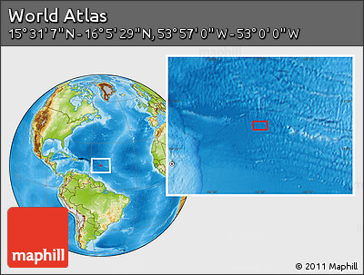 Physical Location Map of the Area around 15° 48' 18" N, 53° 28' 30" W
