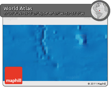 Physical 3D Map of the Area around 15° 48' 18" N, 54° 19' 30" W